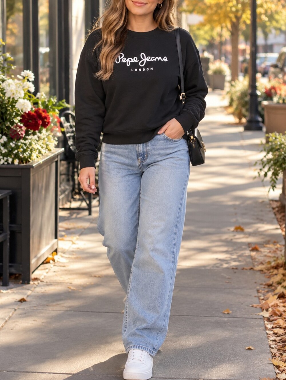 Pepe Jeans London 100% Cotton Black Logo Crewneck Sweatshirt Pullover Casual